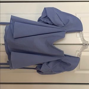 Blue strapless statement blouse